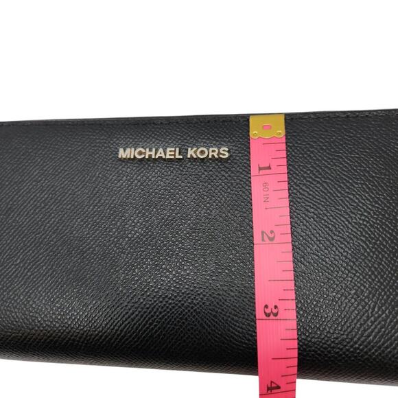 Michael Kors Jet Set Continental Zip Around Wallet Black Saffiano Leather Gold - Picture 6 of 8